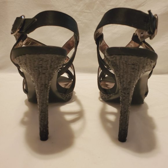Nina Black Strappy Heels with Black Glitter Size 10M - Picture 7 of 9